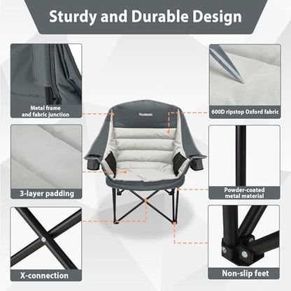 Youtanic Oversized Padded Camping Chair, Portable Folding Camping Chairs