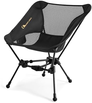 MOON LENCE Portable Camping Chair Backpacking Chair - The 4th Generation Ultralight Folding Chair - Compact, Lightweight Foldable Chairs for Hiking Mountaineering, Beach (Black-1Pack (Glod-Logo))