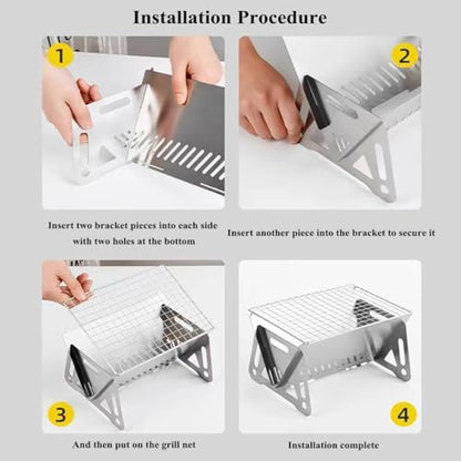 WINB Portable Folding BBQ Grill with Carry Bag for 1-2 People - Mini Charcoal Grill for Camping, Compact Stainless Steel Fire Pit, Outdoor Grill for Backyard, Hiking & Picnic (8.2X5.5 IN)
