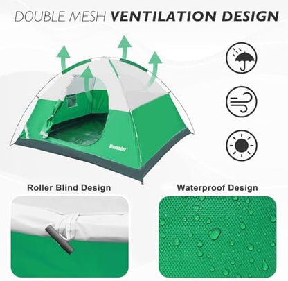 Camping Tent, Waterproof 2/3/4 Person Tents for Camping, Lightweight Easy Set Up Outdoor Hiking Tent Backpacking Tent with Carry Bag, Backpack Tent Suit for Family Beach Hiking Travel