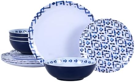 12Pcs Melamine Dinnerware Set - Unbreakable Plates and Bowls Set