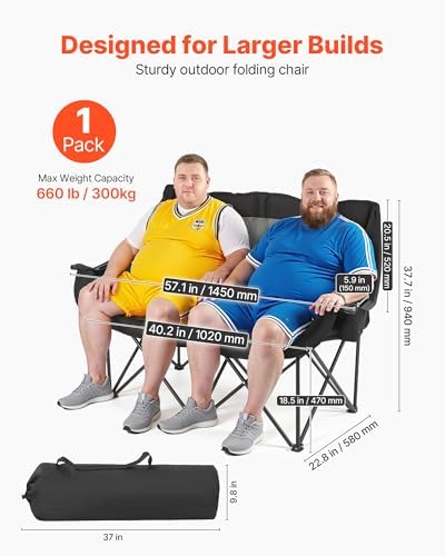 VEVOR Double Camping Chair, Oversized Two Person Camp Chair with 660 lbs