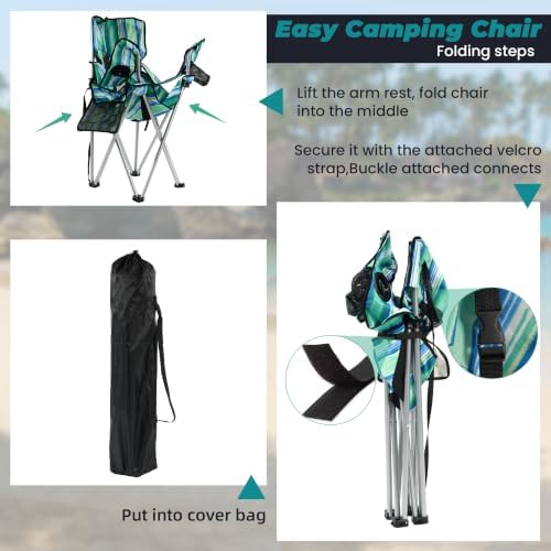 HULKFIT Folding Camping Chairs, Portable Outdoor Beach Lawn Chair for Adults with Carry Bag & Built-in Cup Holder, Casual Foldable Chair for Picnic Fishing Garden,Camouflage Stripes