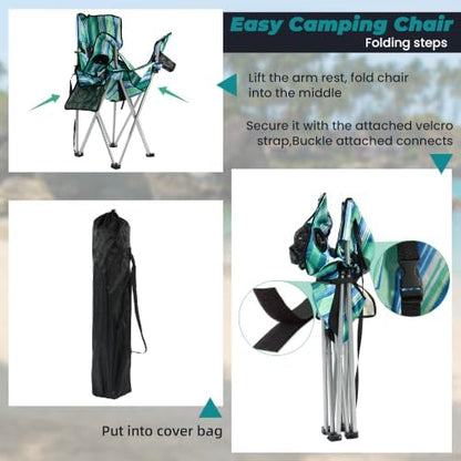 HULKFIT Folding Camping Chairs, Portable Outdoor Beach Lawn Chair for Adults with Carry Bag & Built-in Cup Holder, Casual Foldable Chair for Picnic Fishing Garden,Camouflage Stripes