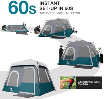 CAMEL CROWN 4/6 Person Instant Cabin Tent, Pop Up Windproof Tents for Camping, 60-Second Setup Family Tent with Carry Bag for Outdoor Hiking
