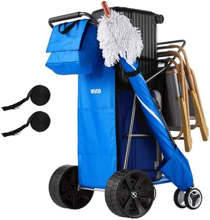 VEVOR Beach Cart, 165LBS Load Capacity, Portable Folding Beach Wagon Dolly with 10" Solid Wheel for Sand, Insulated Cooler Bag, Large Mesh Bag&Umbrella Holder for Outdoor Camping Fishing