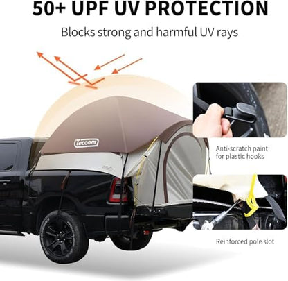 Tecoom Truck Bed Tent, Double Layer Waterproof PU3000mm for 5.5-6.7ft, Portable 1-3 Person Compact Full Size Pickup with Rain Fly for Outdoor, Camping, Road Trip, Beach