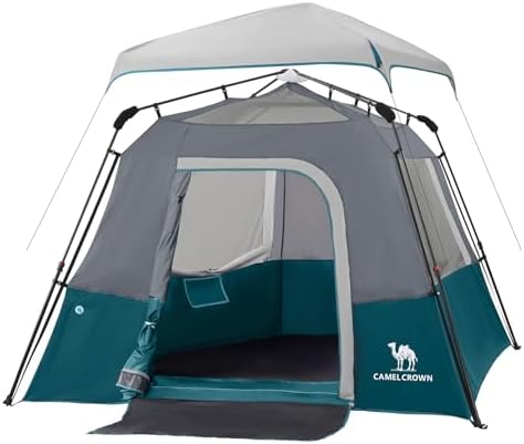 CAMEL CROWN 4/6 Person Instant Cabin Tent, Pop Up Windproof Tents for Camping, 60-Second Setup Family Tent with Carry Bag for Outdoor Hiking