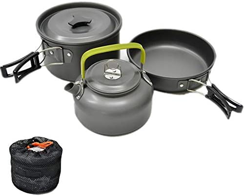 JZK Camp Cookware 2-3 People Set, Pan Pot Teapot Lightweight Outdoor Portable Camping Cooker Set for Trekking Hiking BBQ Picnic Campfire