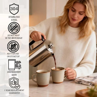 French Press 21 oz, Stainless Steel Coffee Press, Camping & Travel