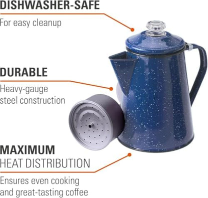 GSI Outdoors Percolator Coffee Pot | Enamelware Campfire Coffee Boiler Kettle for Outdoor Camping Cookware, Cabin, RV, Kitchen, Hunting & Backpacking