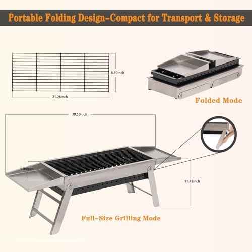 Portable Folding Charcoal Grill Stainless Steel BBQ Grill