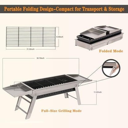 Portable Folding Charcoal Grill Stainless Steel BBQ Grill