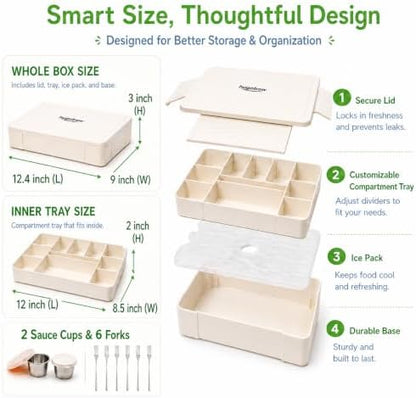 Snackle Box Container with Ice Pack & Insulated Bag, Chilled Serving Tray