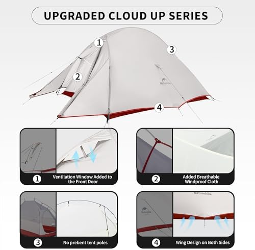 Naturehike Cloud-Up 2 Person Tent Lightweight Backpacking Tent with Footprint - Free Standing Ultralight Camping Hiking Backpack Tents Two Person Tent