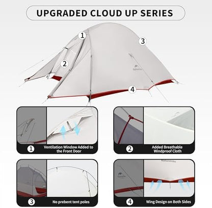 Naturehike Cloud-Up 2 Person Tent Lightweight Backpacking Tent with Footprint - Free Standing Ultralight Camping Hiking Backpack Tents Two Person Tent