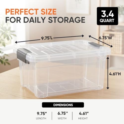 Superio 3.4 Quart Clear Plastic Storage Boxes with Lids, Stackable Organizer Containers, BPA-Free Storage Bins for Home, Office, School & Dorm, 8 Pack