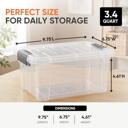 Superio 3.4 Quart Clear Plastic Storage Boxes with Lids, Stackable Organizer Containers, BPA-Free Storage Bins for Home, Office, School & Dorm, 8 Pack