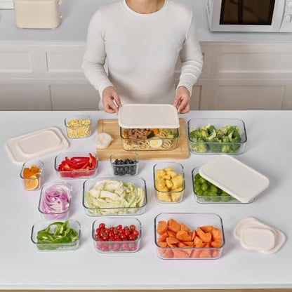Glass Food Storage Containers with Lids — 12 Piece — 24.4 oz Glass with BPA-Free Leak Resistant Stackable Lids — Microwave, Oven & Dishwasher Safe — Ideal for Meal Prep & More - Vanilla Mist