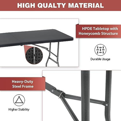 FDW | 6FT Folding Table | Black | Portable Plastic Table