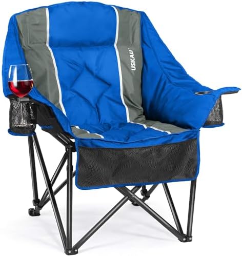 Oversized Camping Chair for Adults - Heavy Duty 400 lbs Padded Folding Chair with Wine Glass Holder, 2 Cup Holders & Side Pockets, Portable Carry Bag for RV, Tailgating, Lawn