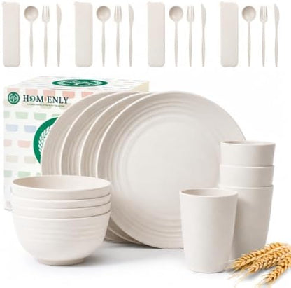 Homienly Kitchen Plates and Bowls Sets, Wheat Straw Dinnerware Sets 28 Pcs