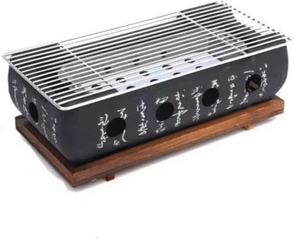 Upgraded Japanese Hibachi Grill, Portable Tabletop Yakitori Charcoal BBQ Indoor Outdoor with Wooden Base & Grill Grid - 6.7x4.73x13.6in (XL)