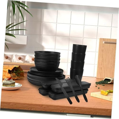 Black 4 Set Reusable PP Utensils Set Xmas for Camping Picnic