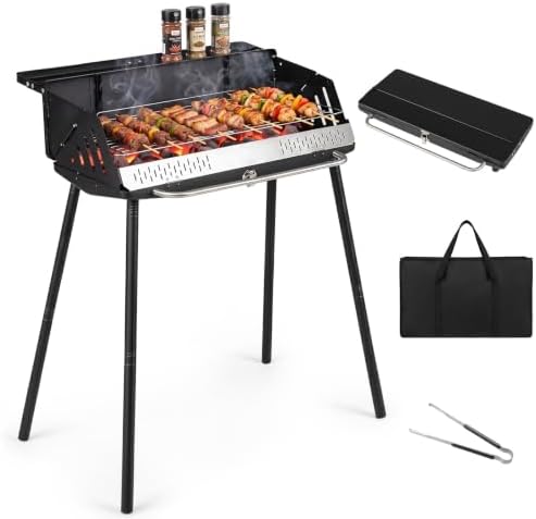 Happygrill Portable Charcoal Grill with Detachable Legs & Adjustable Grate