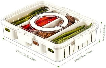 Salad Bar Containers for Fridge with Lid Handle, Fruit Storage Veggie Tray