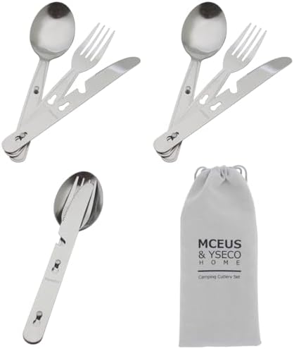 4-in-1 Camping Utensils Hiking Cutlery Set with Carrying Bag - 3 Pack
