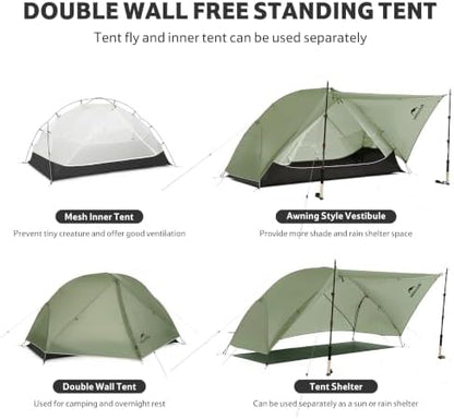 Naturehike Mongar Upgraded 1/2/3 Person Backpacking Tent,Waterproof Lightweight Camping Tent with Footprint