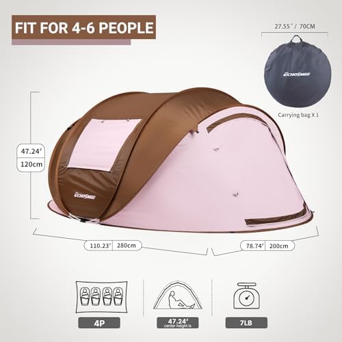 EchoSmile Instant Pop Up Camping Tent, 2/4/6 Person Easy Setup Tent