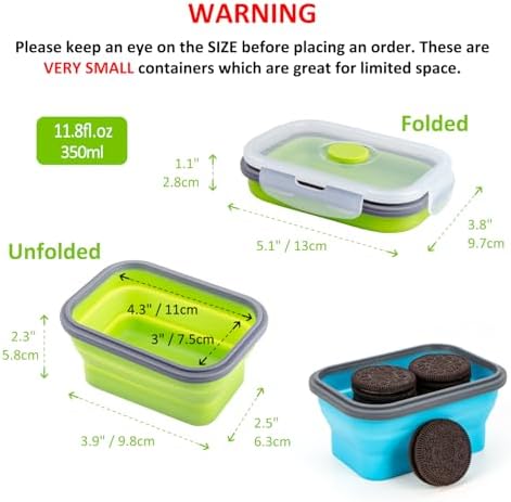 Collapsible Food Storage Containers with Airtight Lid, 11.8 oz, Small Kitchen Stacking Silicone Collapsible Meal Prep Container Set for Leftover, Microwave Freezer Dishwasher Safe, 4 Colors, Set of 4