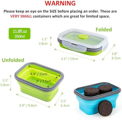 Collapsible Food Storage Containers with Airtight Lid, 11.8 oz, Small Kitchen Stacking Silicone Collapsible Meal Prep Container Set for Leftover, Microwave Freezer Dishwasher Safe, 4 Colors, Set of 4