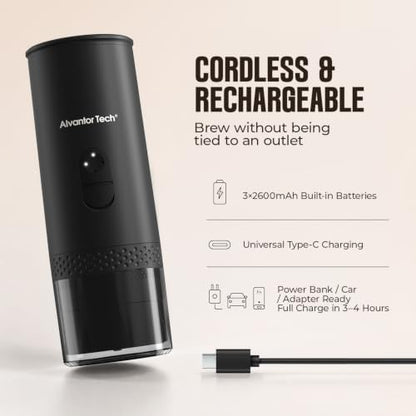 Portable Electric Espresso Machine, Mini Self-Heating Travel Coffee Maker for Ground Coffee & NS Capsules, Ideal for Camping, RV, Hiking & Office