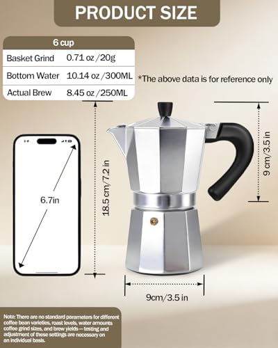 Coffee Maker Stovetop Espresso Maker 6 Cup Aluminum Moka Pot Percolator 10oz 300ml Easy Brewing for Electric Ceramic Stoves Home Camping Italian Cuban Café Classic Silver