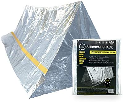 SharpSurvival Shack Emergency Survival Shelter Tent - 2 Person Mylar Tube Tent - Lightweight 8' x 5' All Weather Waterproof Shelter Conserves Heat - Reflective Tents for Camping/Hiking and More