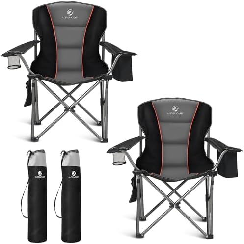 ALPHA CAMP Oversized Folding Camping Chair, Heavy Duty Portable Lawn Chairs with Cooler Bag, Side Pocket & Cup Holder, Folding Chairs for Outside Support 450 LBS