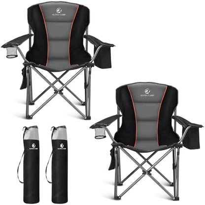 ALPHA CAMP Oversized Folding Camping Chair, Heavy Duty Portable Lawn Chairs with Cooler Bag, Side Pocket & Cup Holder, Folding Chairs for Outside Support 450 LBS