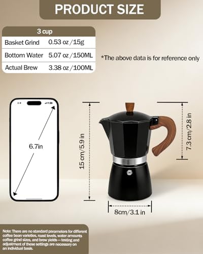 Coffee Maker Stovetop Espresso Maker 3 Cup Aluminum Moka Pot Percolator 5oz 150ml Easy Brewing for Electric Ceramic Stoves Home Camping Italian Cuban Café Classic Sip Sized Black