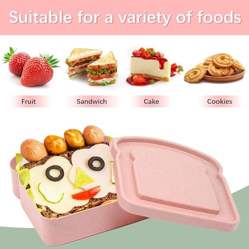 Sandwich Containers, Sandwich Containers for Lunch Boxes, Reusable Plastic Food Storage Sandwich Box with Lid, BPA Free, Microwave Safe, for Family Adults for Office, Camping (White & Pink)