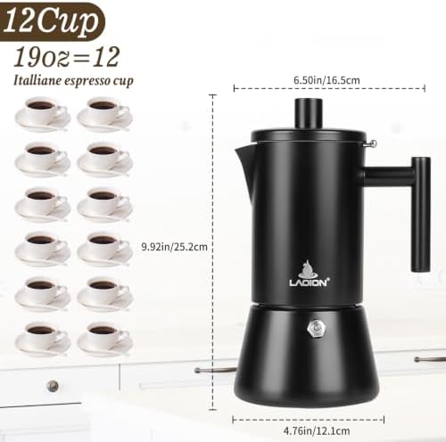 LAOION Stovetop Espresso Maker, 12Cup 17.5 oz Moka Pot, Stainless Steel
