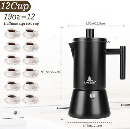 LAOION Stovetop Espresso Maker, 12Cup 17.5 oz Moka Pot, Stainless Steel