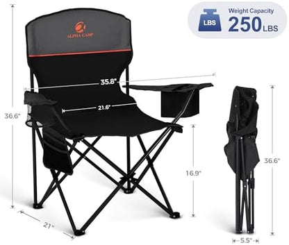 LET'S CAMP Camping Chair 2 Pack Folding Chair with 4-Can Cooler Bag