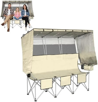 BESTHLS Portable Folding Camping Chair with Canopy Shade for 3 Person White