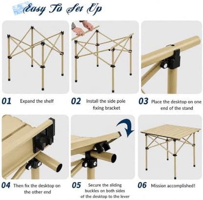Camping Table with 2 Chairs, Portable Folding Picnic Table Set-Beige