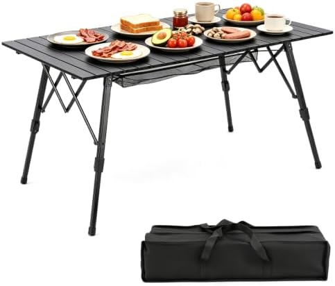 JOUYEK Folding Outdoor Camping Table, Lightweight Aluminum Camp Table Black