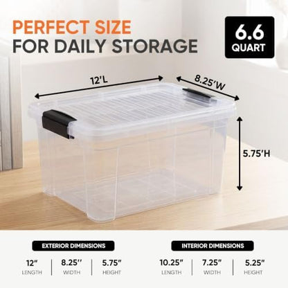 Superio 6.6 Quart Clear Plastic Storage Boxes with Lids, Stackable Organizer Containers, BPA-Free Storage Bins for Home, Office, School & Dorm, 6 Pack