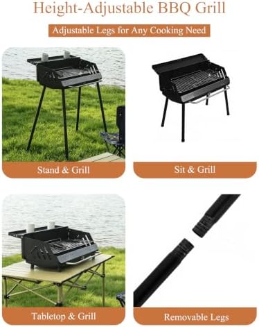 Vertical Folding BBQ Grill, Charcoal Grill with Enameled Charcoal Pan, Chrome-Plated Cooking Grid, High Stand Up Design, Portable Outdoor Barbecue for Camping Backyard Patio 4-8 Persons